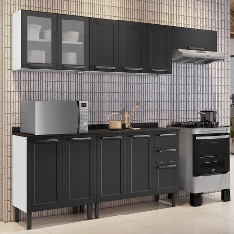 Cozinha Modulada em Aço 5 Peças 11 Portas Sendo 2 de Vidro 2 Gavetas Florença Itatiaia 