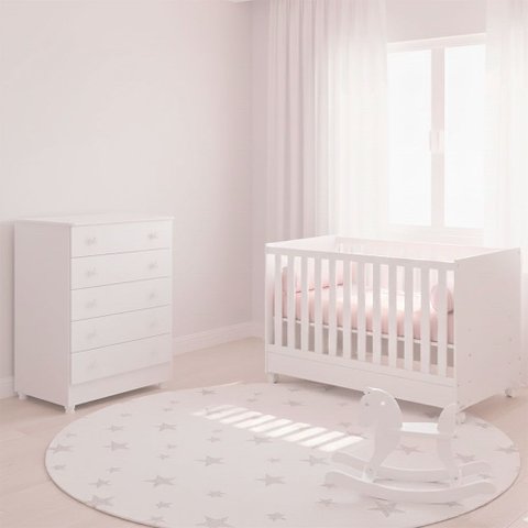 Quarto Bebe Infantil Doce Sonho Berço Vira Cama e Cômoda Trocador 4 Gavetas Qmovi