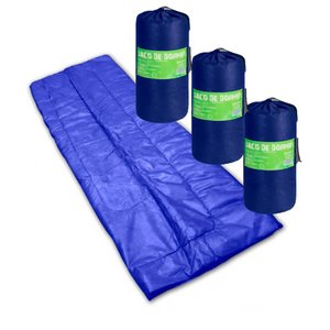 Kit 3 Sacos de Dormir FA Colchões Colchonete Acampamento Camping Solteiro 192x75cm Azul 8161
