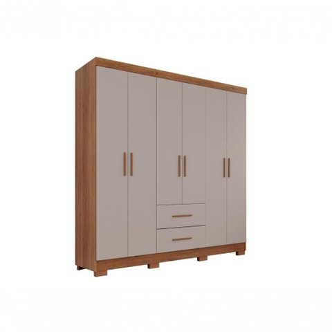 Guarda-roupa Casal 6 Portas 2 Gavetas Estrela Premium Salleto Cinamomo/off White