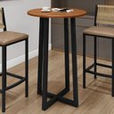 Ver imagem 2 de Mesa Bistrô Redonda Madeira Maciça e Aço 70cm Coliseu Marrom Preto/Marrom