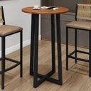 Ver imagem 2 de Mesa Bistrô Redonda Madeira Maciça e Aço 70cm Coliseu Marrom Preto/Marrom
