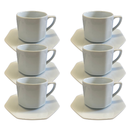 Kit Xícara de Café com Pires Orion Porcelana Branca – 6 Peças - 1