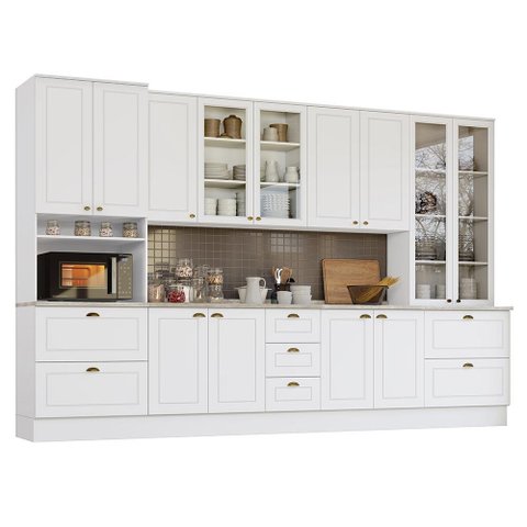 Cozinha Completa Americana 6 Peças Branco com Torre Quente 1 Forno - Móveis Henn