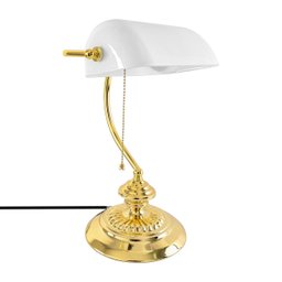 Luminaria de Mesa Metal Vidro Branco Dourado Banker - 1