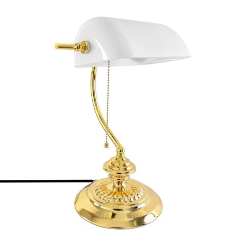 Luminaria de Mesa Metal Vidro Branco Dourado Banker