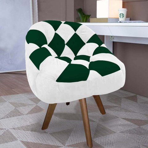 Poltrona Paloma Escritório Sala Giratória Madeira Suede Branco e Suede Verde - Dominic Decor