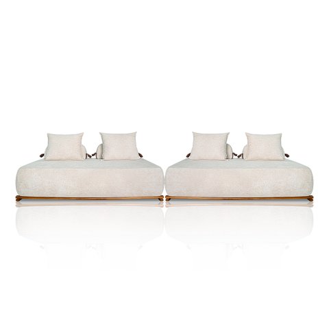 Sofá Modulado com Almofadas Soltas Pés Madeira Maciça 320cm Homer Bouclê Off White G63 - Gran Belo