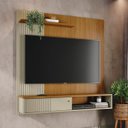 Ver imagem 1 de Painel Ripado para TV até 65 Polegadas com 1 Porta Deslizante Aurora Amadeirado Bege