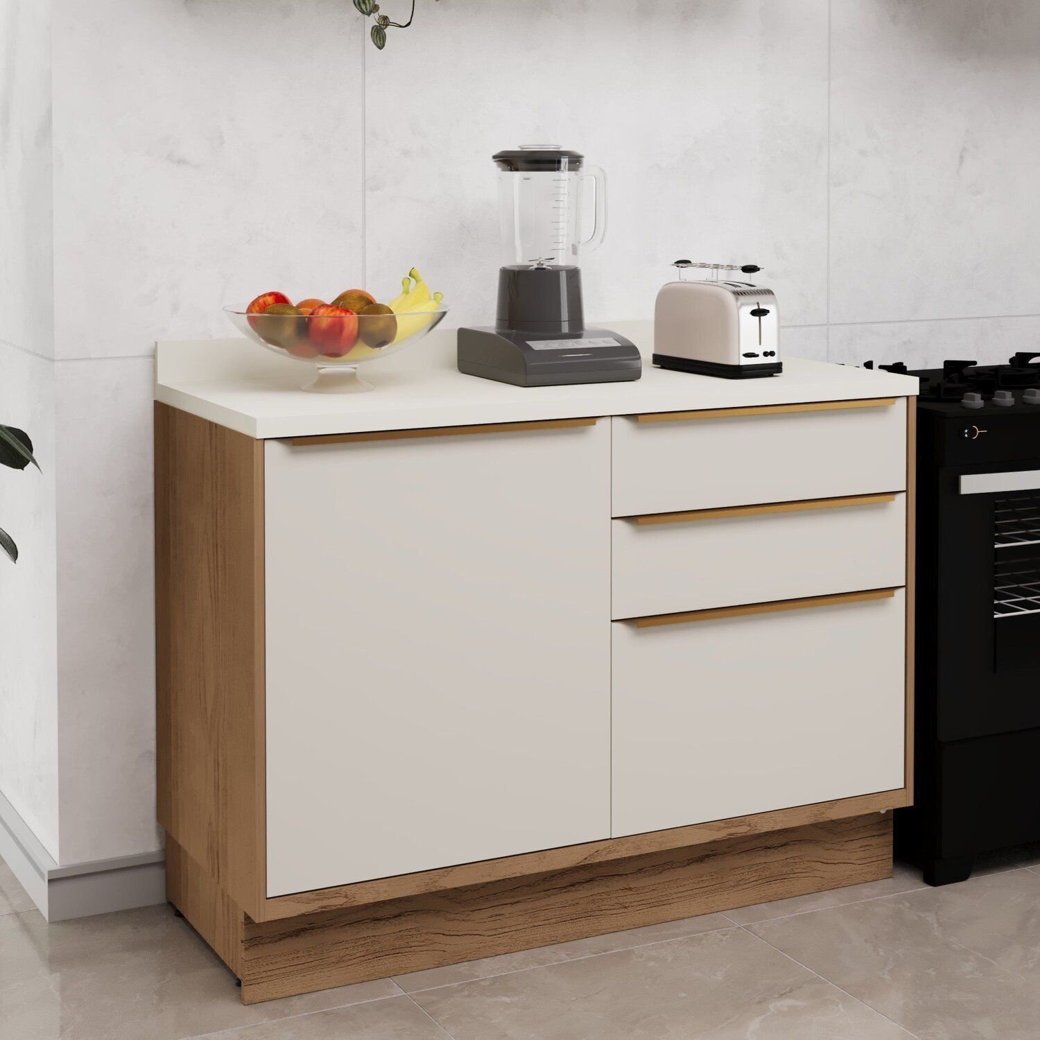 Balcão de Cozinha 120cm 1 Porta 3 Gavetas Viena | MadeiraMadeira
