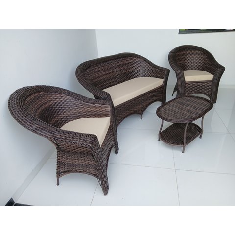 Conjunto Sofá com Poltronas Jardim Varanda Fibra Sintética Área Externa