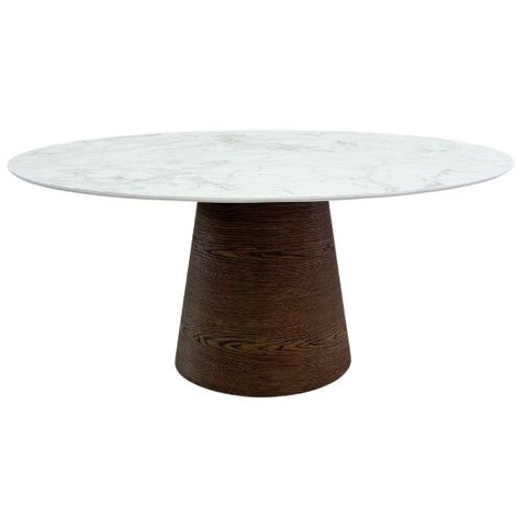 Mesa Cone Oval 137x90 Cm Tampo Laca Branca Base Imbuia Horizontal