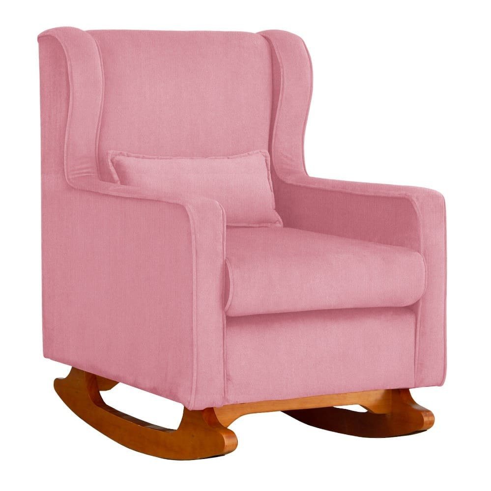 Kit Poltrona Aurora de Amamentação Balanço + Puff Suede Rosa - Vallisa Decor - 2