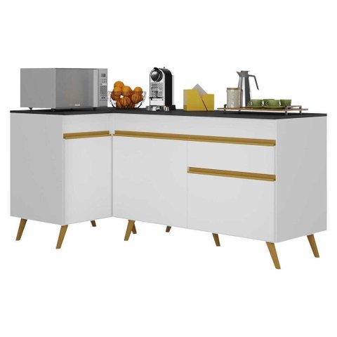 Kit Armário de Cozinha Balcão Canto 90cm e Gabinete Pia 120cm Veneza Multimóveis Mp2157 Branco/