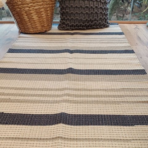 Tapete Tear Artesanal Beira Cama Listrado Azul Sereno 0,80x1,50