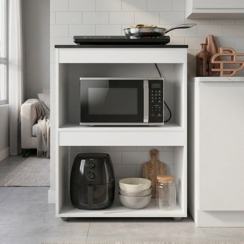 Armário Multiuso Ariana para Micro-Ondas e Cooktop Cozinha Pequena Branco - Abmaza