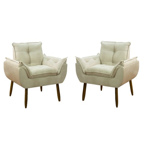 Kit 2 Poltrona Decorativa Sala de Estar Escritório Quarto Bege Prime