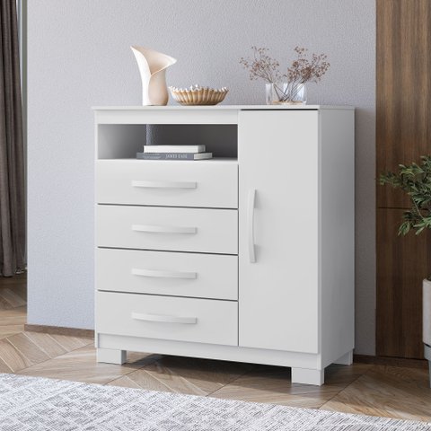 Cômoda para Quarto Sapateira 1 Porta 4 Gavetas Nicho Itapema Branco