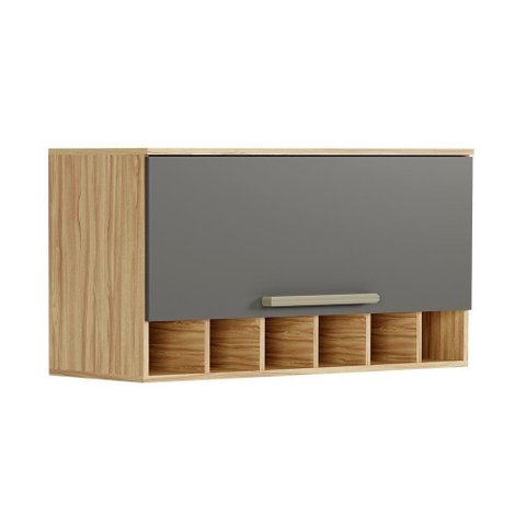 Armário Aéreo de Cozinha com 1 Porta e Mini Adega 100% Mdf Napoli Prime Rio Doce Amendoa-chumbo