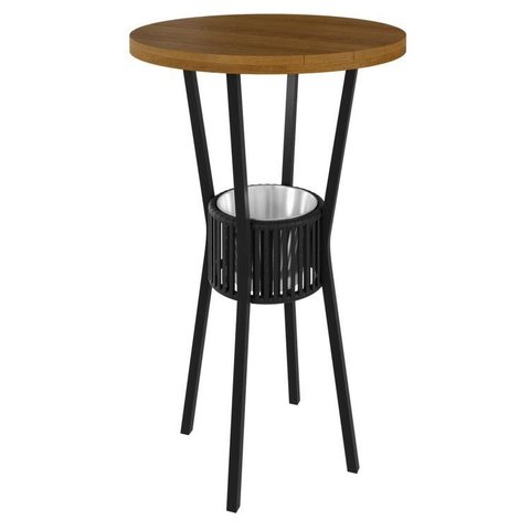 Mesa Bistrô Redonda com Porta Gelo Madeira Maciça e Aço 105x70cm Marrom Preto/Nature