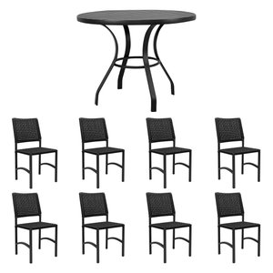 Kit Mesa Dubai em Aluminio Ripado 1,00m com 8 Cadeiras Dubai em Aluminio e Corda Nautica Preta