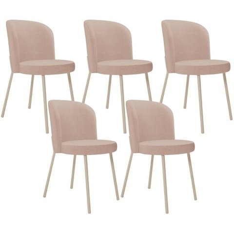 Kit 05 Cadeiras para Sala de Jantar Cozinha Estofada Gavi Arena L02 Linho Rosê - Lyam Decor