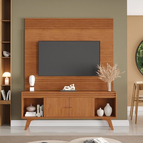 Rack com Painel para TV 65 Polegadas Ripado MDF 160x195cm Madri