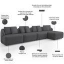 Ver imagem 3 de Sofá 5 Lugares com Chaise Direito Sala Living 328cm Arlo F04 Veludo Grafite - Lyam Decor