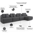 Ver imagem 4 de Sofá 5 Lugares com Chaise Direito Sala Living 334cm Arlo F04 Veludo Grafite Tc-12003 - Lyam Decor