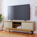 Ver imagem 1 de Rack Bancada para TV até 65 Polegadas 164cm x 58,5cm 2 Portas Pés Retrô Atlas Bege Marrom