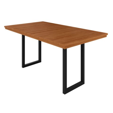 Mesa de Jantar 6 Lugares Ripado Industrial Madeira Maciça 160x90cm Itália Marrom Preto/Marrom