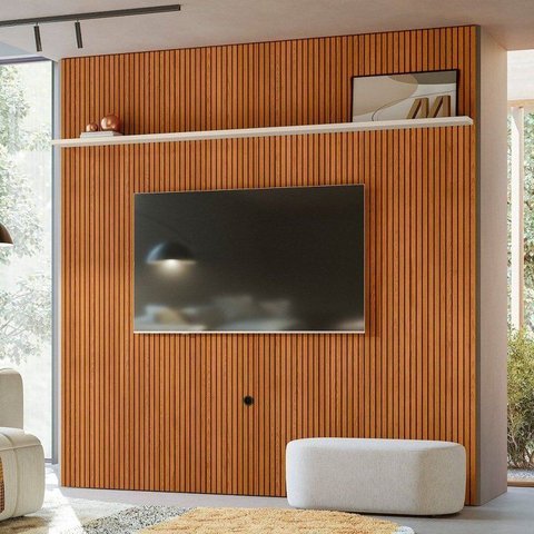 Painel Ripado MDF para TV até 75 Polegadas 238CMX244,5cm Frisado New Guaporé Marrom