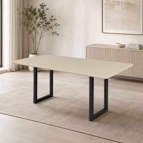 Mesa de Jantar 8 Lugares Tampo de Vidro 200cm Itália Branco/Preto/Off White