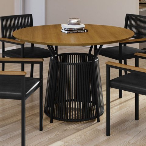Mesa de Jantar Redonda 4 Lugares MDF 120cm Roma Marrom/Preto