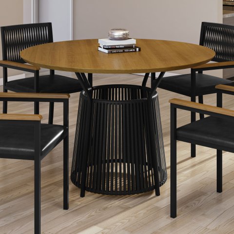 Mesa de Jantar Redonda 4 Lugares MDF 120cm Roma Marrom/Preto