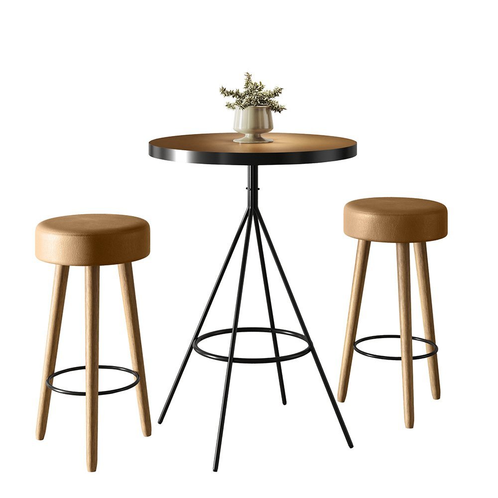 Conjunto Mesa Bistrô e 2 Banquetas Londres Cor Amarula - Salaone Decor