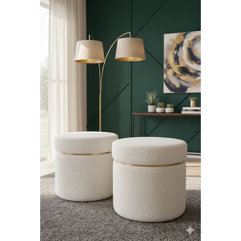 Kit Puff Cinta Superior Dourada Tecido de Boucle / Palha