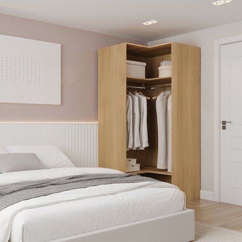 Guarda-roupa de Canto Reto Modular 95cm sem Portas com Cabideiros Jade CabeCasa MadeiraOriginals