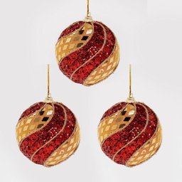 Kit 24 Enfeite Bola Natalina Árvore Natal Artesanal Vermelho - 3