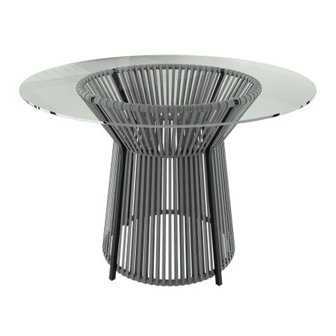 Mesa de Jantar Redonda 4 Lugares Tampo de Vidro Lisboa Cinza/Preto
