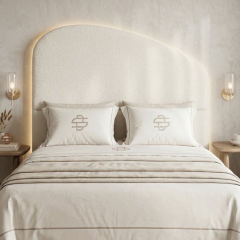 Cabeceira Cama Box King Colli 195cm Estofada Orgânica Moderna Bouclê Bege - Desk Design