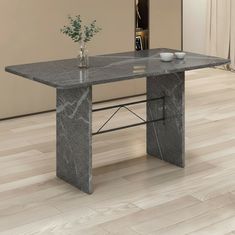 Mesa de Jantar 6 Lugares Tampo de Granito 140x75cm Topázio Cinza Preto/Granito Topázio