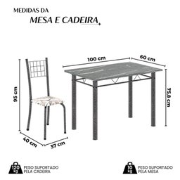 Conjunto de Mesa Tubular 100x60cm Tampo em Topázio com 4 Cadeiras Dany - 3