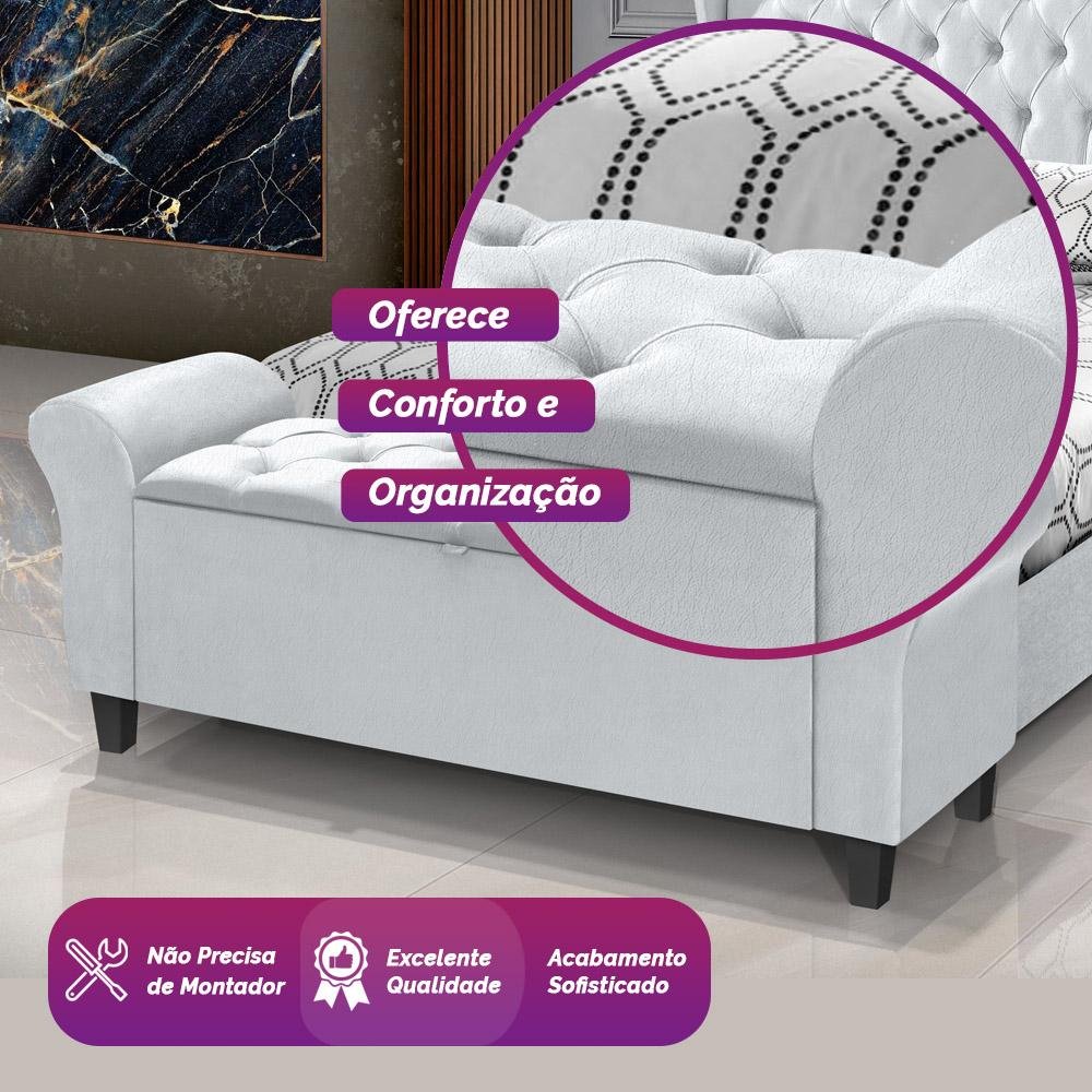 Divã Recamier 1.30 Para Cama de Casal Dubai Corino Branco - LH Moveis - 7