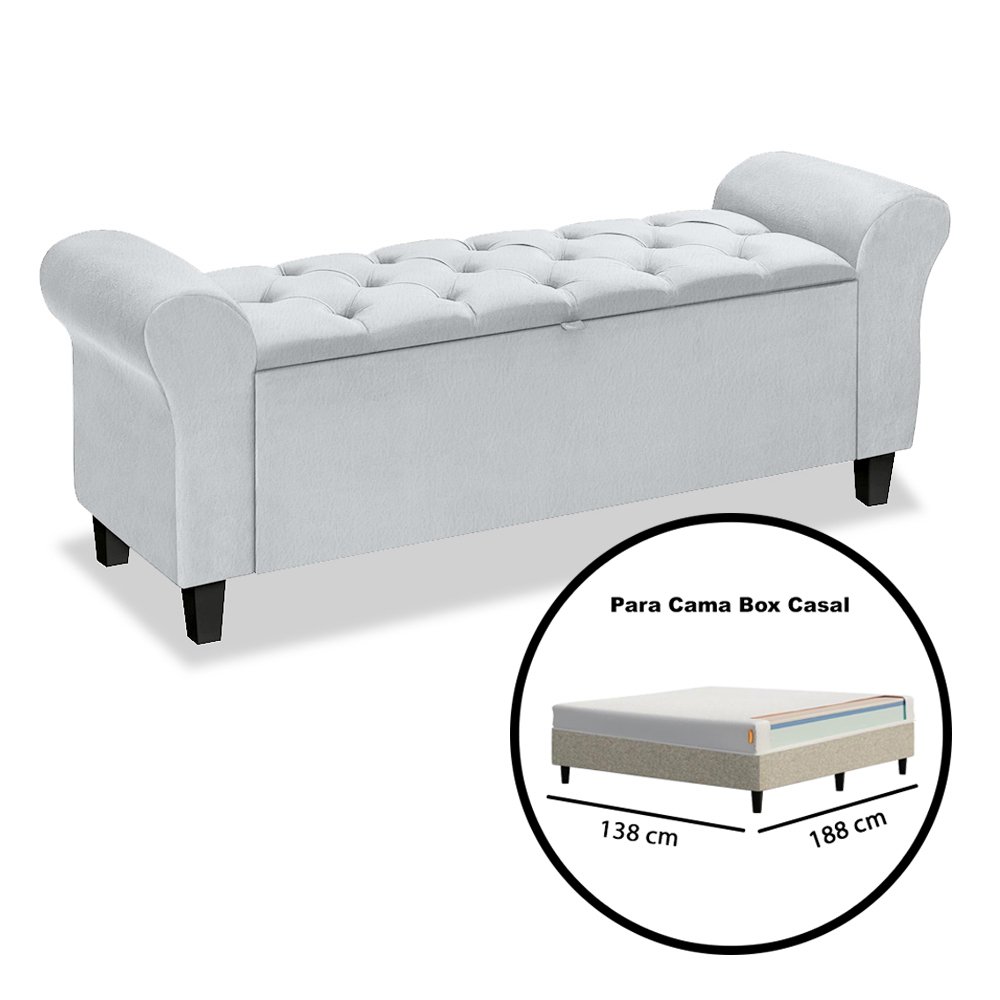 Divã Recamier Baú 1.30 para Cama de Casal Dubai Corino Branco - Lh Moveis - 5