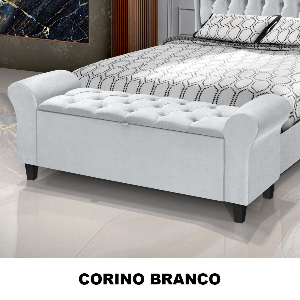 Divã Recamier Baú 1.30 para Cama de Casal Dubai Corino Branco - Lh Moveis - 4