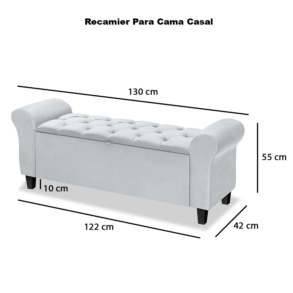 Divã Recamier Baú 1.30 para Cama de Casal Dubai Corino Branco - Lh Moveis - 6