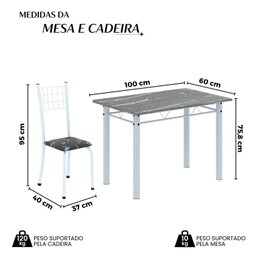 Conjunto de Mesa Tubular 100x60cm Tampo em Topázio com 4 Cadeiras Dany - 3