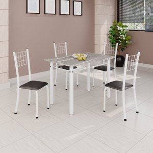 Conjunto de Mesa Tubular 100x60cm Tampo em Topázio com 4 Cadeiras Dany