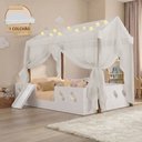Ver imagem 5 de Cama Casinha Montessoriana Isa MDF +LED +Voal + Escorregador + Colchão Casal Kids - Branco